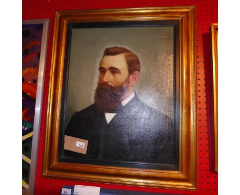An oil on board portrait of a late 19th century distinguished gentleman with a beard in a gilt frame 