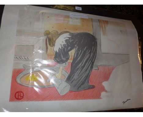 An unframed Toulouse Lautrec lithograph, numbered in pencil CCLXV/CCLXXV, with museum stamp 