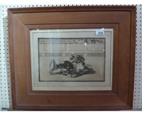 An original etching by Francesco Goya thought to be from the 3rd edition of the bullfighting series