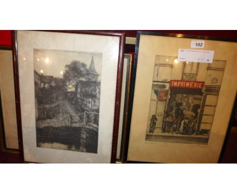 Four signed lithograph of French street scenes 