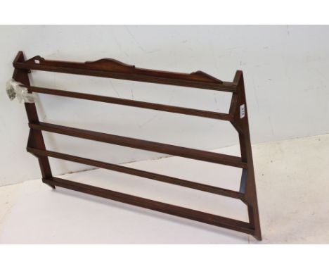 Stained Pine Hanging Plate Shelf, 65cms high x 102cms wide 