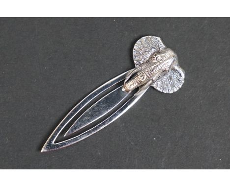 Silver bookmark with elephant finial, stamped Sterling 