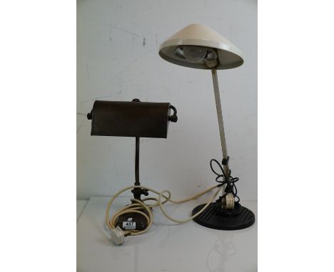 Two vintage desk lamps to include a brass banker lamp. 