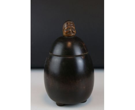 Late 19th / Early 20th century Treen Tea Caddy / Box in the form of a Friar / Monk, raised on three ball feet, 20cms high 