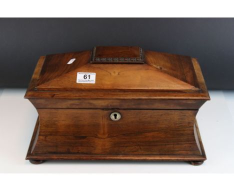 Early 19th century Rosewood Sarcophagus Tea Caddy with secret compartment to lid, 38cms long x 24cms high 