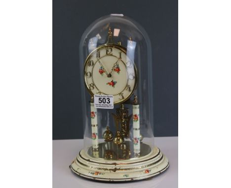A vintage German Kieninger Obergfell Anniversary dome wind up torsion clock with rose decoration. 