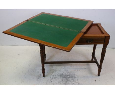 Late 19th / Early 20th century Oak Fold-over Card Table with single drawer, raised on turned carved legs, 92cms long x 75cms 