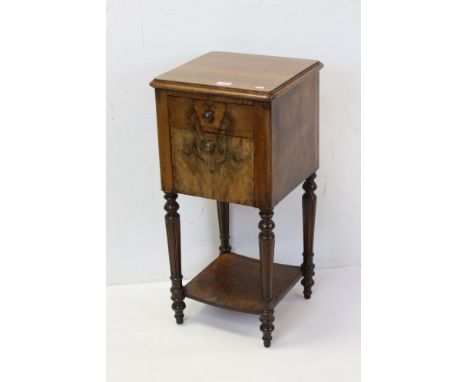 19th century Walnut Pot Cupboard with single drawer, marble lined pot cupboard and shelf below, 38cms wide x 79cms high 