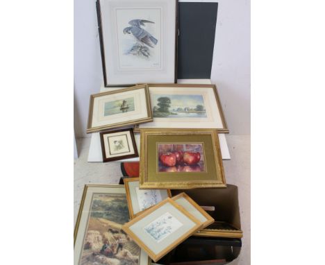 Collection of approximately Seventeen Pictures including Peter Brittan Limited Edition Print of Peregrine, Gouache of River S