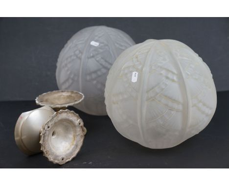 A pair of decorative opaque glass ceiling light bowls complete with fittings. 
