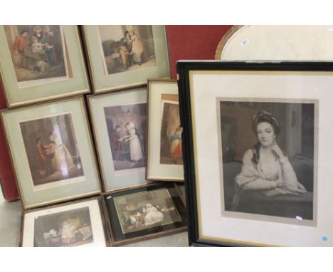 Four framed and glazed antique Wheatley 'Cries of London' prints, together with 3 other Wheatley prints &amp; a portrait of a