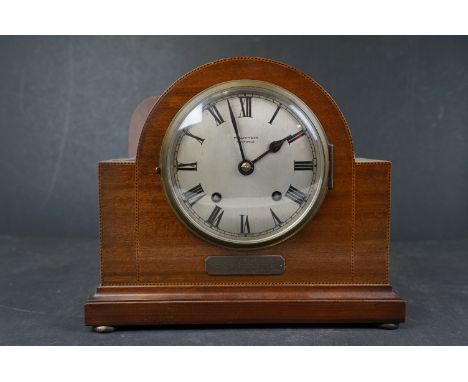 Edwardian Mahogany Inlaid Domed Cased Mantle Clock, the silvered face with Roman Numerals and marked Williamson, Rochdale, wi