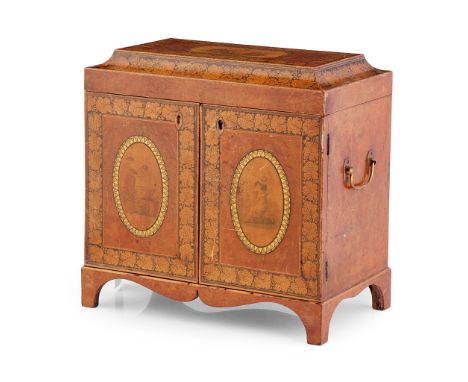 REGENCY BURRWOOD AND PENWORK WORKBOX EARLY 19TH CENTURY the hinged top decorated with a scene of a mother and child enclosed 