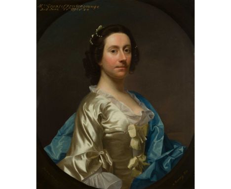 ALLAN RAMSAY (SCOTTISH 1713-1784) HALF LENGTH PORTRAIT OF MRS GRANT OF PRESTONGRANGE Signed, inscribed and dated 1749, oil on