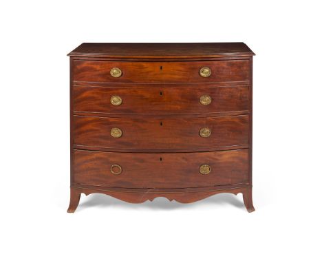 GEORGE III MAHOGANY BOWFRONT CHEST OF DRAWERS LATE 18TH/ EARLY 19TH CENTURY the top with a moulded edge over four long drawer