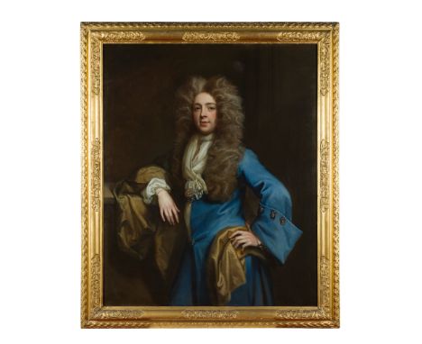 JOHN CLOSTERMAN (GERMAN 1660-1711) THREE QUARTER LENGTH PORTRAIT OF JOHN PACKER (1660-1771) in blue Oil on canvas(127cm x 102
