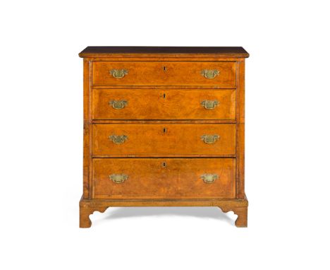 GEORGE I WALNUT, INLAY, AND OAK CHEST OF DRAWERS 18TH CENTURY the top with a moulded edge above four banded and line inlaid g