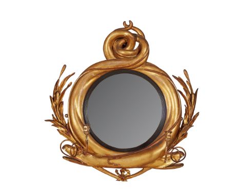 SCOTTISH REGENCY GILTWOOD CONVEX GIRANDOLE MIRROR EARLY 19TH CENTURY the circular mirror plate within an ebonised reeded slip