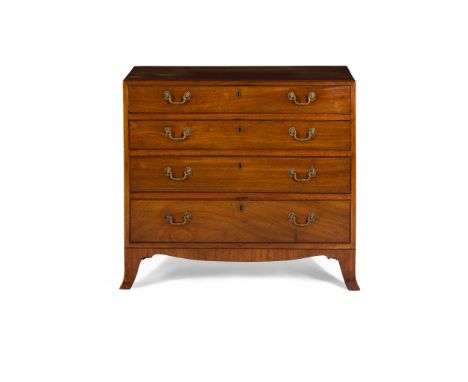 LATE GEORGE III MAHOGANY AND EBONY CHEST OF DRAWERS LATE 18TH CENTURY with a caddy top over four long graduated drawers, rais