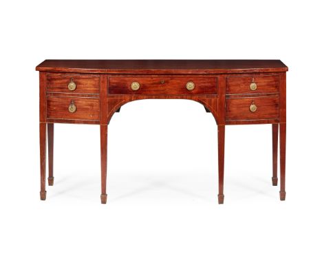 GEORGE III MAHOGANY BOWFRONT SIDEBOARD LATE 18TH CENTURY the plain top above a long drawer over an arch recess flanked by dee
