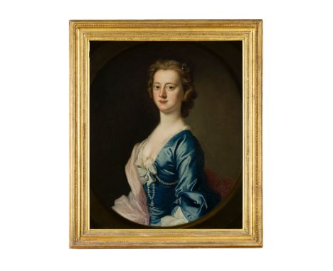 THOMAS HUDSON (BRITISH 1701-1779) HALF LENGTH PORTRAIT OF FRANCIS CAMPION IN A WHITE TRIMMED BLUE Oil on canvas, feigned oval