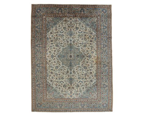 KASHAN CARPET CENTRAL PERSIA, MID  20TH CENTURY the light grey field with dark grey medallion, similar spandrels, within grey