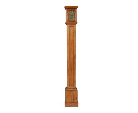 PINE NARROW LONGCASED LANTERN CLOCK, JOHN STARTBRIDGE, LYMINGTON 19TH CENTURY the moulded hood above an arched brass 5 inch d