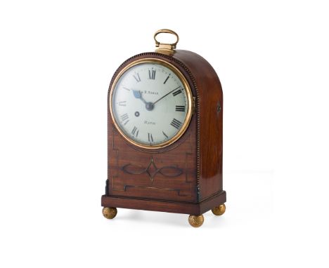 REGENCY MAHOGANY BRASS INLAID MANTLE CLOCK, T &amp; R NOBLE, BATH EARLY 19TH CENTURY the circular enamel dial with Roman nume