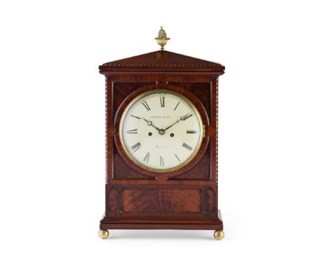 LATE REGENCY MAHOGANY BRACKET CLOCK, NICHOLSON AND SON, BERWICK EARLY 19TH CENTURY the circular cream enamel dial with Roman 