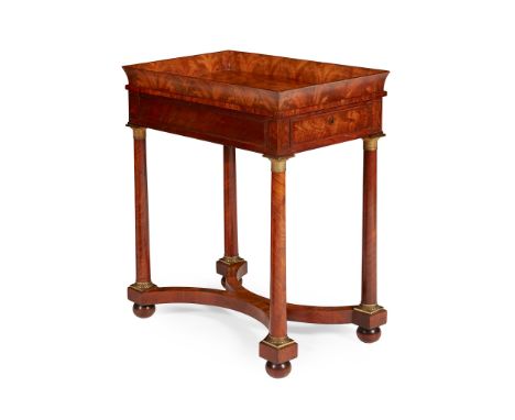 REGENCY MAHOGANY 'VIDE POCHE' SIDE TABLE EARLY 19TH CENTURY in the French Empire style, the rectangular tray top above a frie