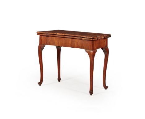 GEORGE II WALNUT CARD TABLE MID 18TH CENTURY the rectangular crossbanded top with re-entrant corners, centred by a lozenge, e