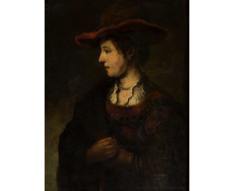AFTER REMBRANDT PORTRAIT OF SASKIA VAN UYLENBURGH THE ARTIST'S WIFE Oil on canvas laid on panel(73cm x 55 cm (28.75in x 21.5i