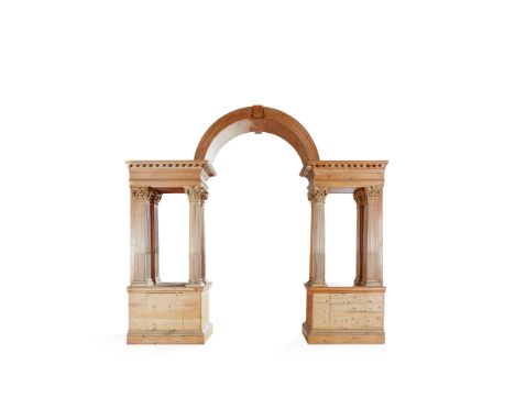 GEORGE II STRIPPED PINE PALLADIAN ARCH AND COLUMNS MID 18TH CENTURY AND LATER the central arched centred by keystone moulding
