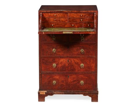 LATE GEORGE II WALNUT DWARF SECRETAIRE CHEST MID 18TH CENTURY the caddy top above a secretaire drawer fitted with drawers and