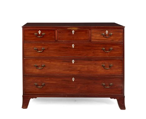 Y GEORGE III MAHOGANY CHEST OF DRAWERS EARLY 19TH CENTURY with a moulded rectangular top, above three short and three long gr