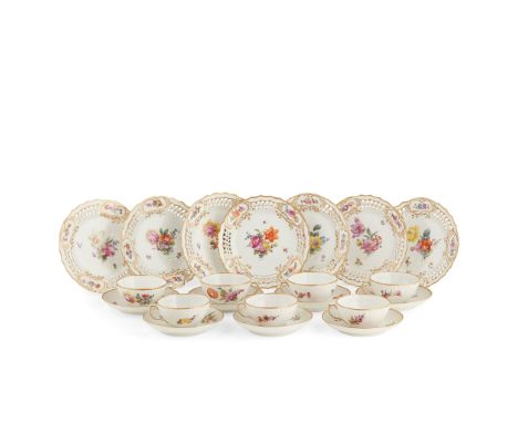 COLLECTION OF ROYAL COPENHAGEN FLORAL PAINTED PORCELAIN LATE 19TH / EARLY 20TH CENTURY comprising seven teacups and saucers, 