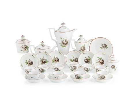 MEISSEN MARCOLINI PART TEA AND COFFEE SERVICE EARLY 19TH CENTURY the pieces formed with angular square section handles, the c