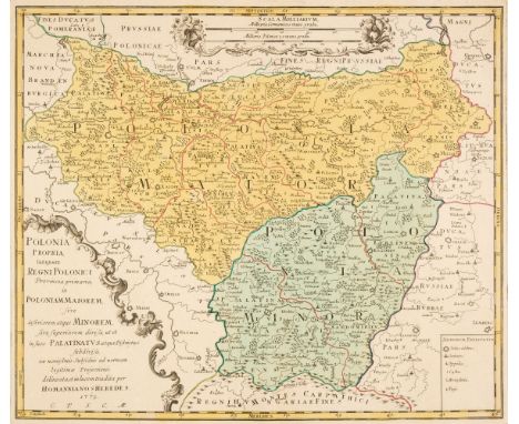 Poland. Homann (J. B. heirs of), Polonia Propria tanquam Regni Polonici..., 1772, engraved map with contemporary hand-colouri