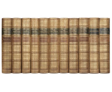 Prescott (William H.). Works, 10 volumes, mixed editions, London: George Routledge &amp; Sons, 1860-78, engraved frontispiece