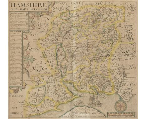 * Hampshire. Norden (J. &amp; Hole G.), Hamshire olim pars Belgarum, circa 1637, hand-coloured engraved map, toned overall, 2