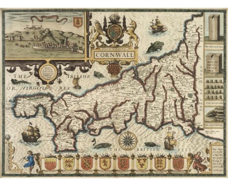 * Cornwall. Speed (John), Cornwall, John Sudbury &amp; George Humble, circa 1627, hand-coloured engraved map, inset view of L