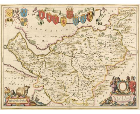 Cheshire. Blaeu (Johannes), Cestria comitatus Palatinus, Amsterdam, circa 1648, engraved map with contemporary outline colour