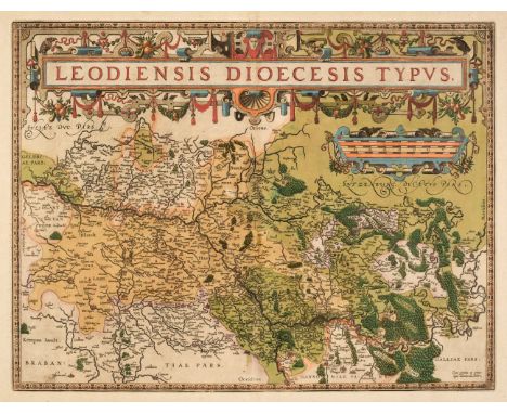 * Belgium. Ortelius (Abraham), Leodiensis Dioecesis Typus, [1595 or later], engraved map with contemporary hand colouring, el