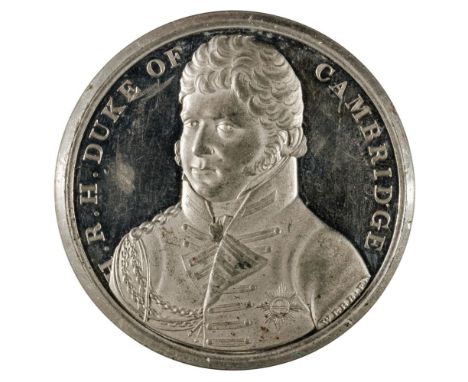 * English Army Re-Enters Hanover, 1814, a white metal medal by T. Webb &amp; J.J. Barre for D. Mudie, uniformed bust of the D