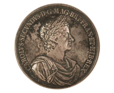 * Charles II (1660-85). AR Medal, Battle Of Lowestoft, by J. Roettiers, Struck 1665, Obv: CAROLVS · SECVNDVS · D · G · MAG · 