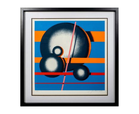 Large color serigraph entitled Galaxy that plays with optical illusions by artist Jack Brusca who used geometric forms and bo