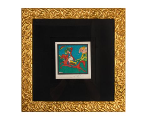 Title: Cavalier sur Son Cheval Rouge. From the eight piece suite Carnaval de St. Petersburg. Vibrant surrealist print on wove