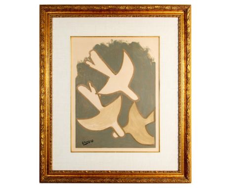 Color lithograph entitled Les Oiseaux Blancs (White Birds) on cream Arches wove paper printed before George Braque's 1958 exh