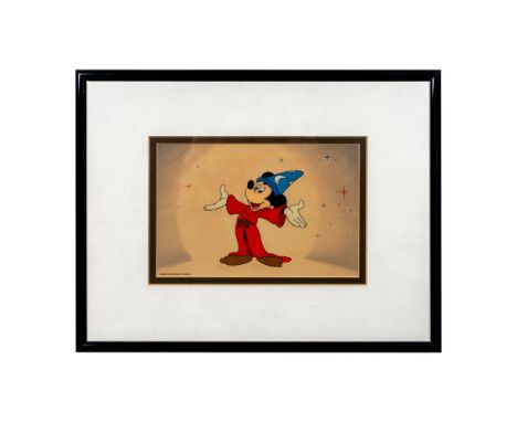 Walt Disney sericel screen print on acetate sheet featuring Mickey Mouse as the Sorcerer's Apprentice in red robe and pointed