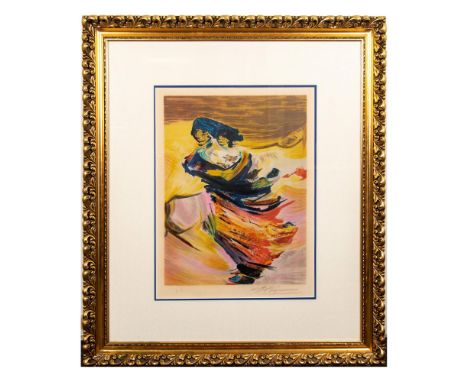 Large color lithograph entitled Madre y Nino (Mother and Child) by Mexican Impressionist and Social Modernist Alfaro Siqueiro